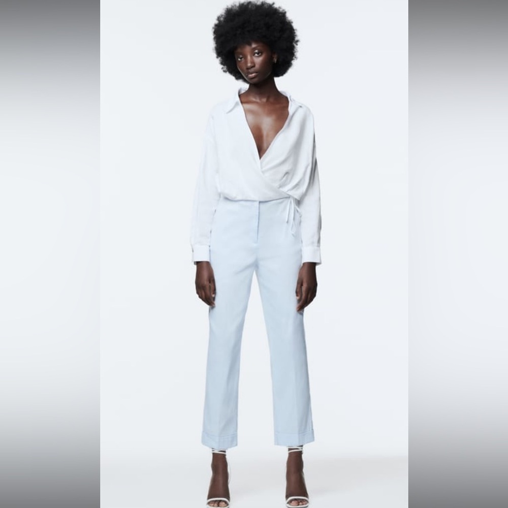NWT Light Blue Turned Up Straight Leg Zara Pant